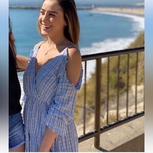 Zara Basic 1975 Denim Striped Flowy Romper